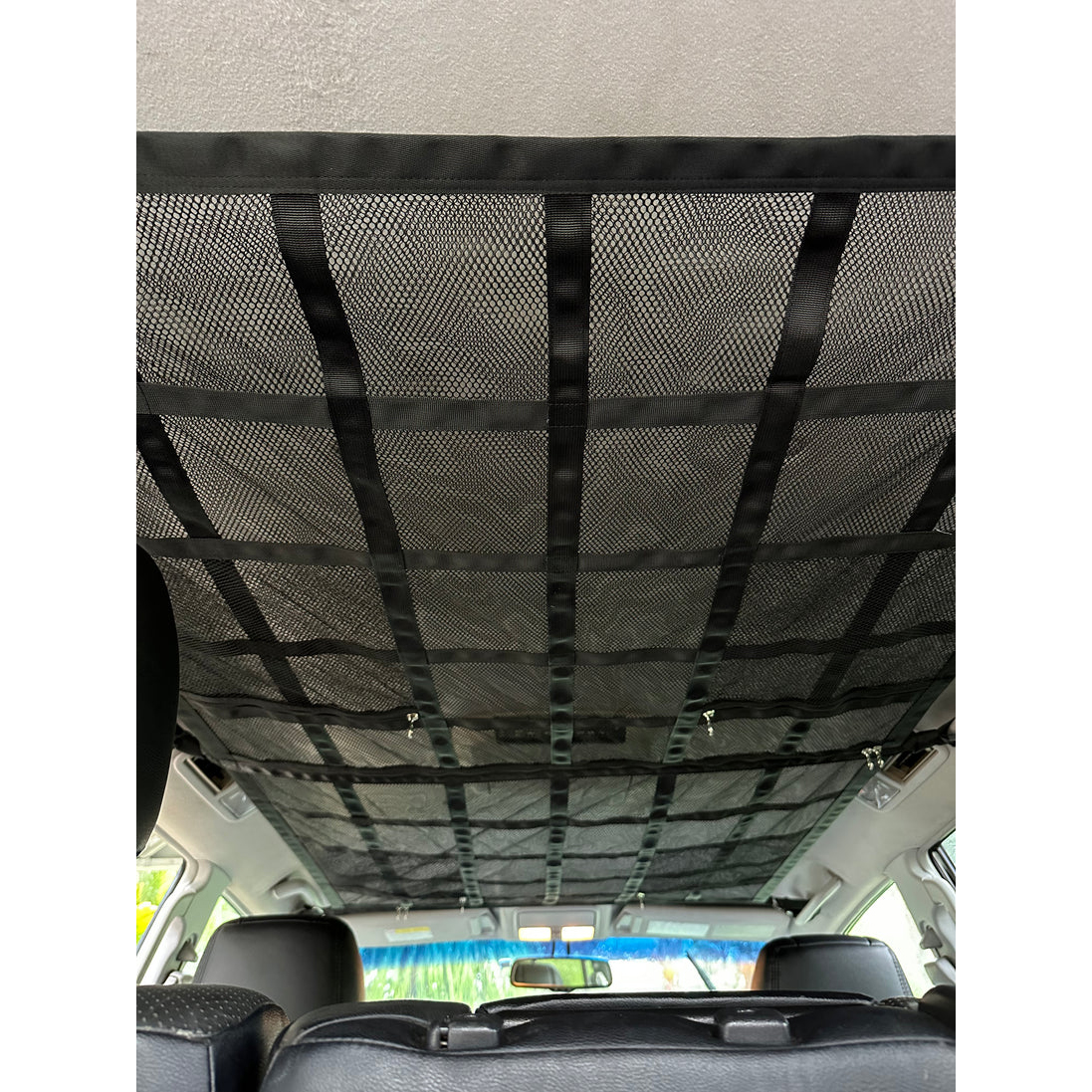 Upgrade Car Ceiling Cargo Net Pocket Double-Layer Mesh Car Roof Storage Organizer With Zipzag And Cam Buckle