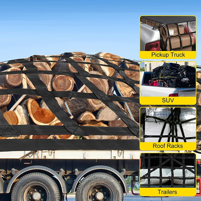 Custom Heavy Duty Black Webbing Cargo Nets for Pickup Trucks with S-Hooks