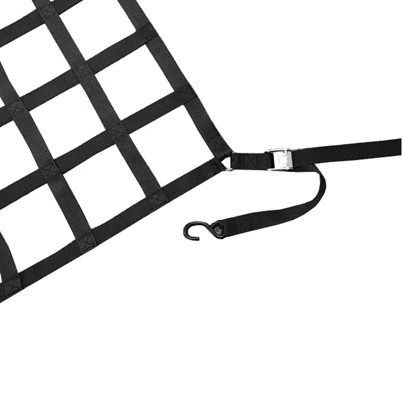 Custom Heavy Duty Black Webbing Cargo Nets for Pickup Trucks with S-Hooks